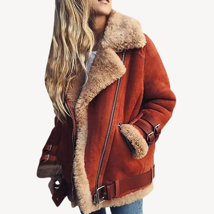 Women's Warm Lined Biker Leather Jacket