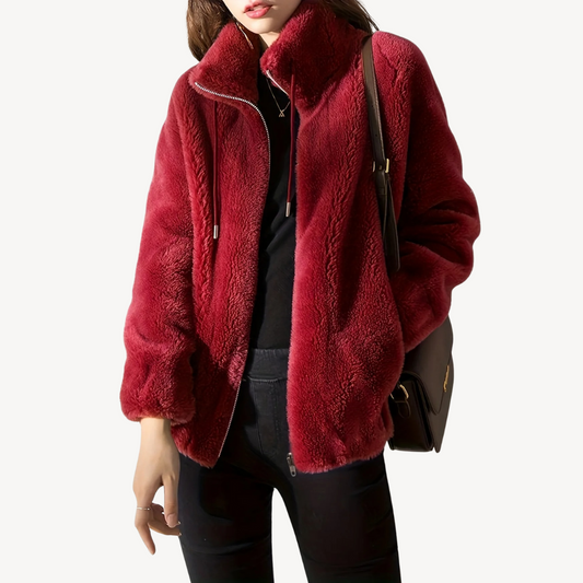 Modische Damenjacke Kunstpelz Zipper - IdealeKleiden