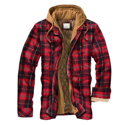 Karierte Winterjacke Herren Kapuze Warm