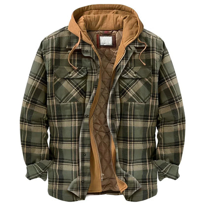 Karierte Winterjacke Herren Kapuze Warm