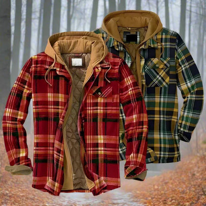 Karierte Winterjacke Herren Kapuze Warm - IdealeKleiden