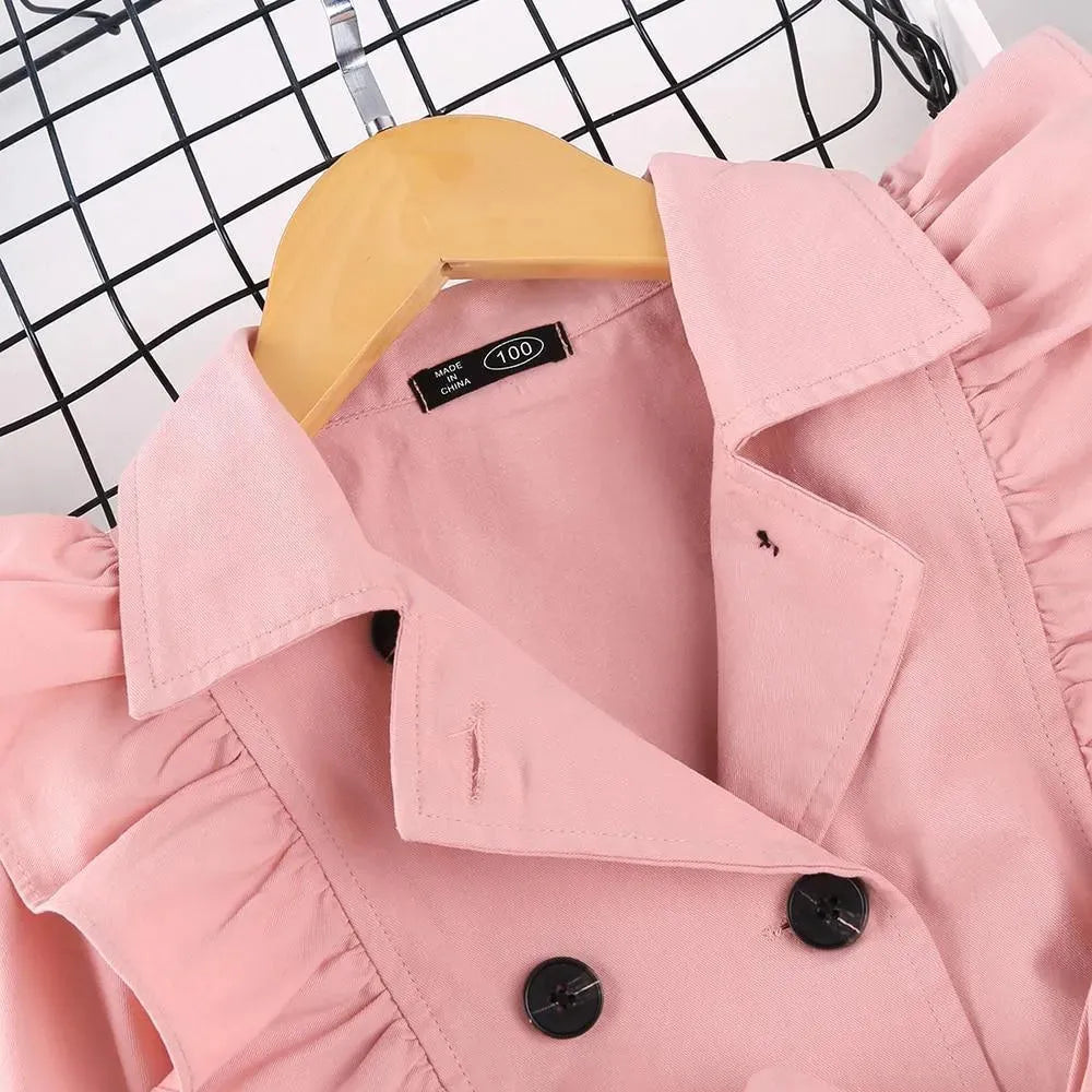 Cute Girls' Trench Coat Ruffle Design