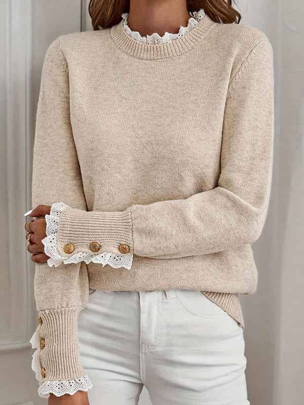 Rüschen Sweater Damenschick Beige - IdealeKleiden