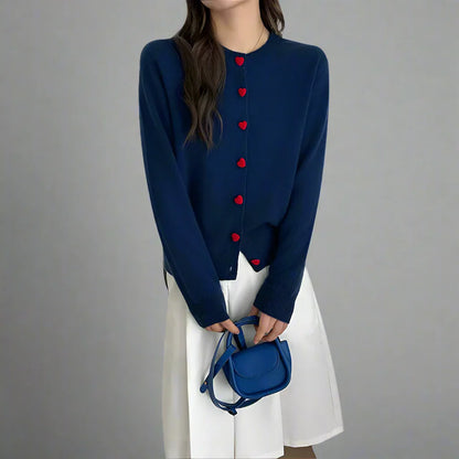 Soft knitted top with heart buttons for women