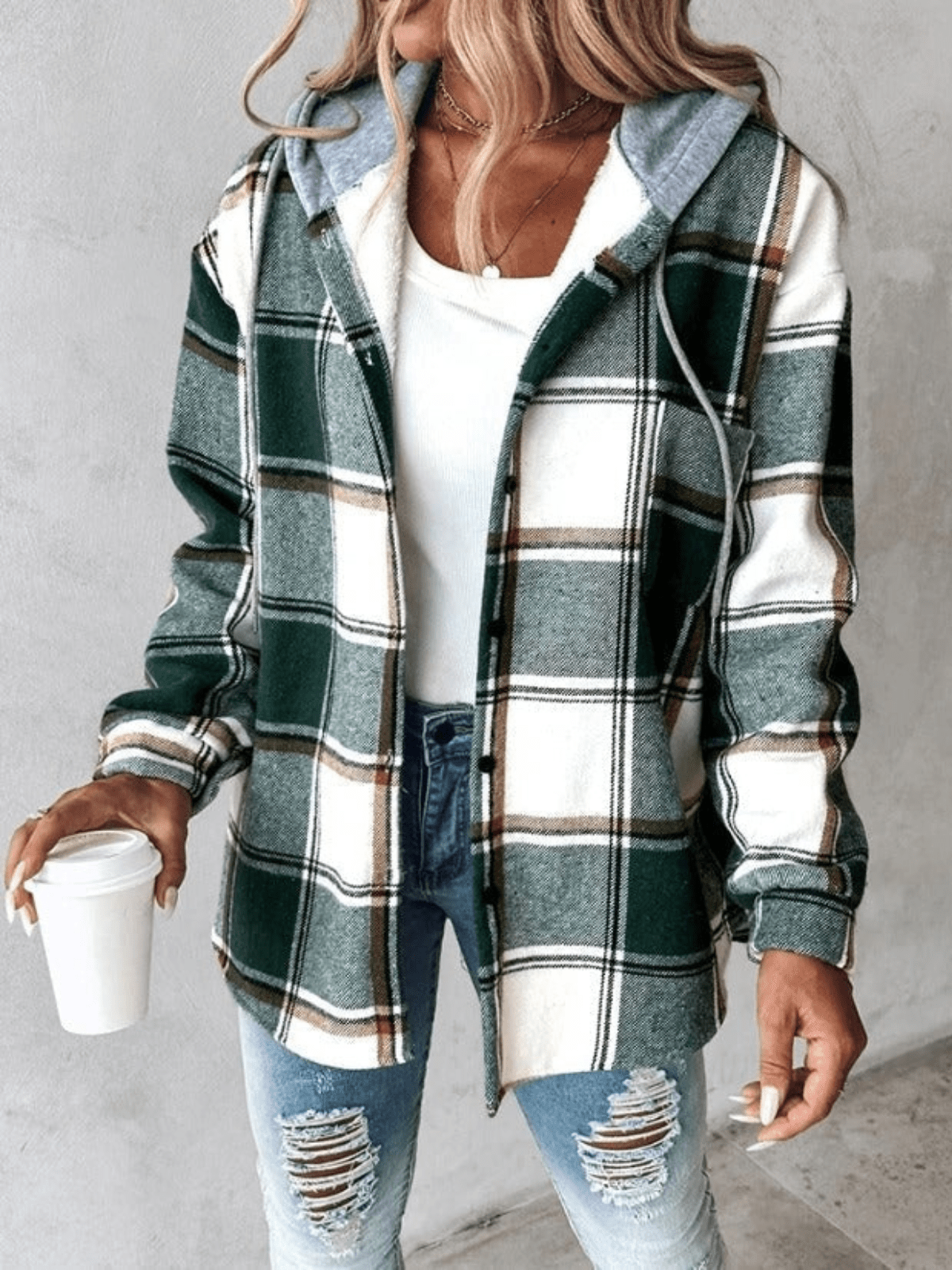 Kapuzen-Sweatshirt Lässig Flanell - IdealeKleiden