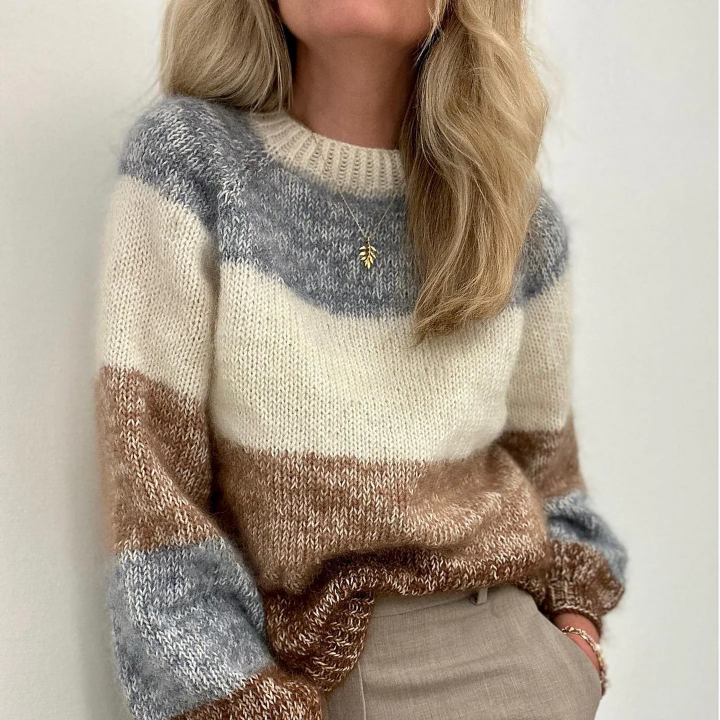 Retro Women's Contrast Color Round Neck Sweater