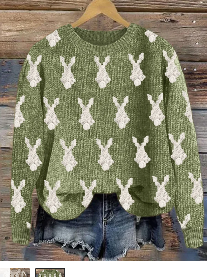 Cuddly Bunny Pattern Soft Sweater