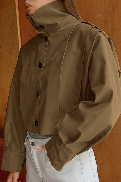 Stylish Women's Jacket Pleated Collar Design