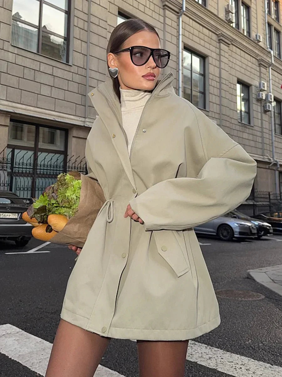 Elegant Trench Coat with Drawstring