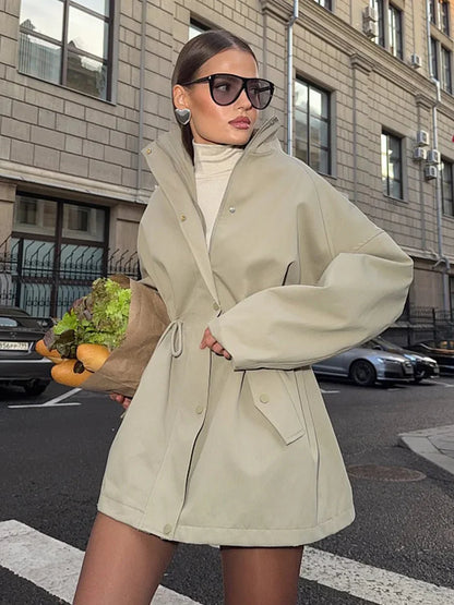 Elegant Trench Coat with Drawstring