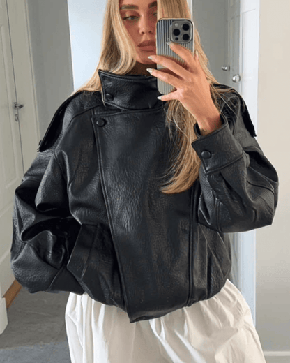 Stylish Leather Jacket Asymmetrical Cut