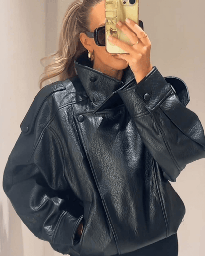 Stylish Leather Jacket Asymmetrical Cut