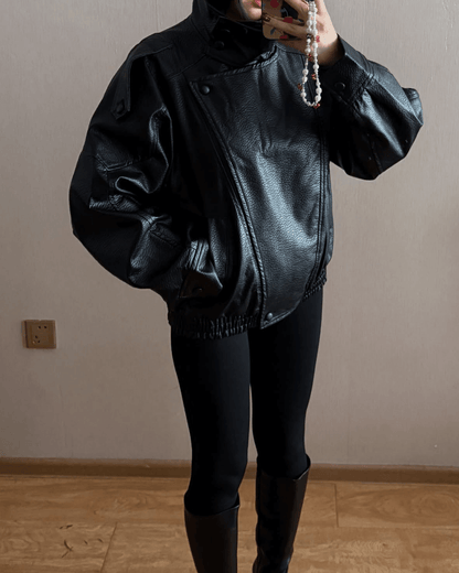 Stylish Leather Jacket Asymmetrical Cut