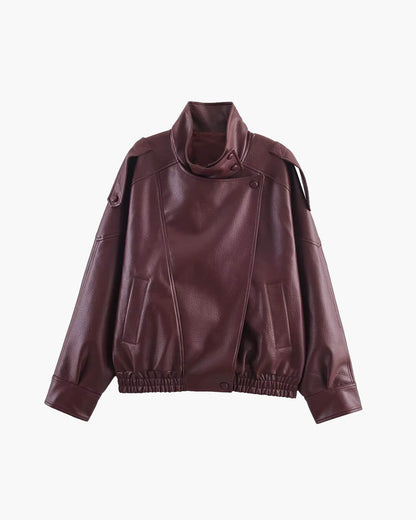 Stylish Leather Jacket Asymmetrical Cut