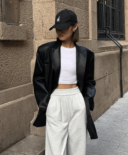 Übergroße Vegan Lederjacke Mode