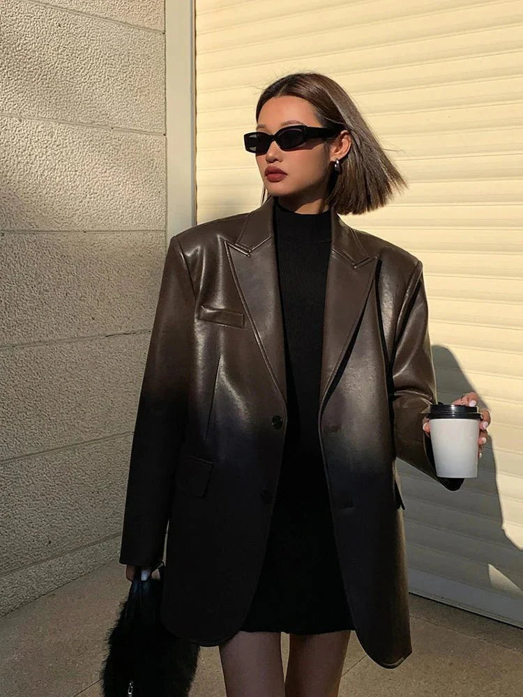 Übergroße Vegan Lederjacke Mode