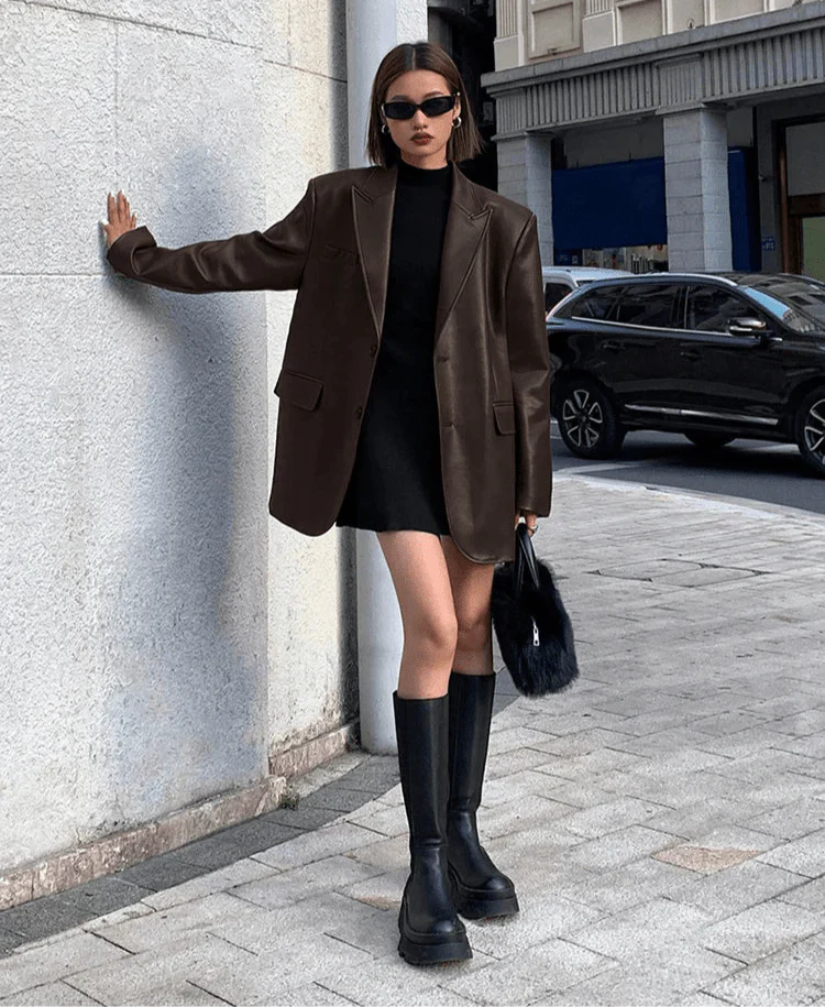 Übergroße Vegan Lederjacke Mode