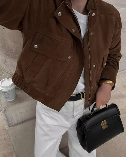 Stylische Lederjacke Bomber Style - IdealeKleiden