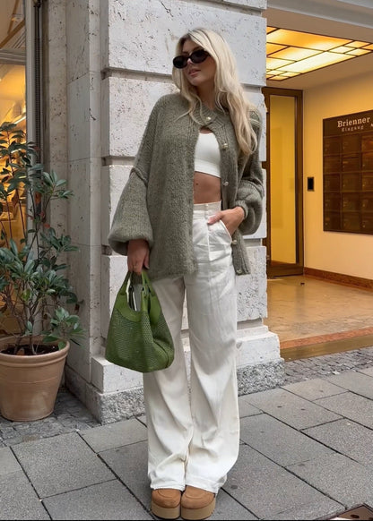Boring cardigan became:
Elegant ladies' cardigan
