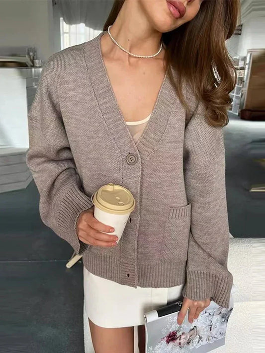 Eleganter V-Ausschnitt Cardigan Damen - IdealeKleiden