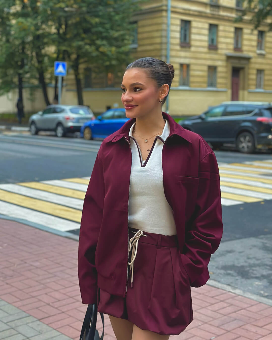 Stylische Bomberjacke Burgunder Rot