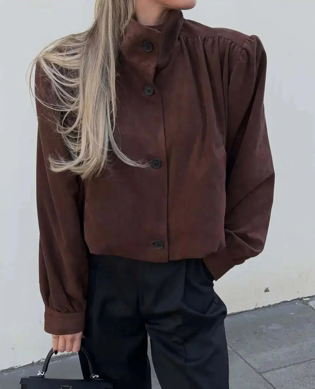Lederjacke Damen Wildleder Schwarz - IdealeKleiden