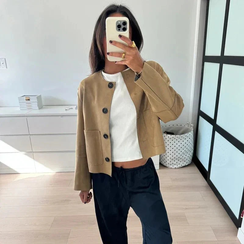 Weiche Lederjacke Frauen Elegant