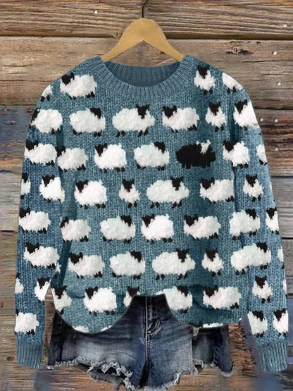 Soft knit sweater, sheep pattern, warm, winter fun