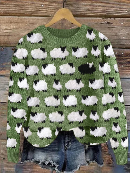 Soft knit sweater, sheep pattern, warm, winter fun