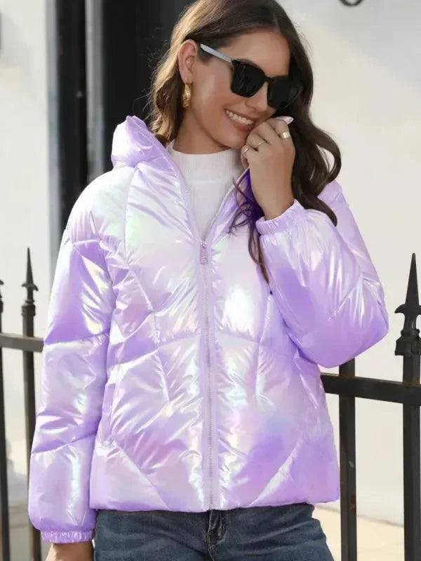 Stylish women's parkas with a glossy hood
