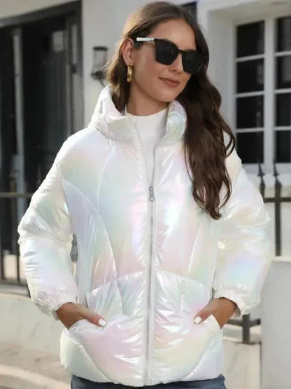 Stylish women's parkas with a glossy hood