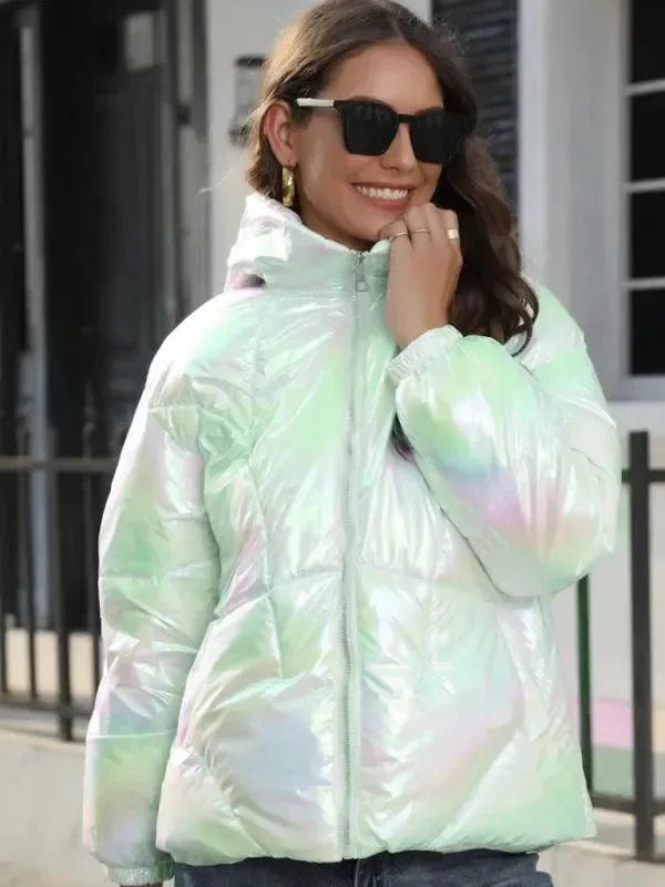 Stylish women's parkas with a glossy hood