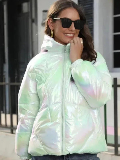 Stylish women's parkas with a glossy hood