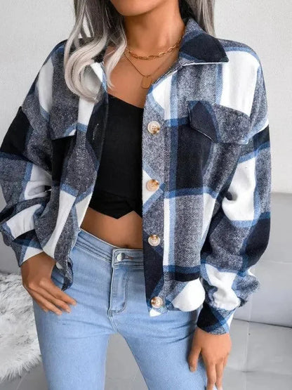 Stylish Plaid Coat for Women, Loose Fit
