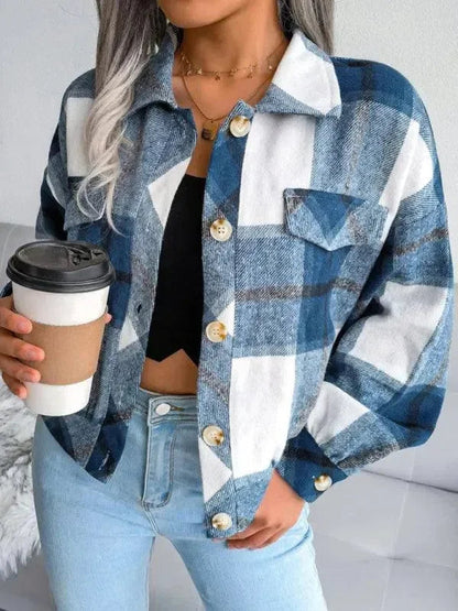 Stylish Plaid Coat for Women, Loose Fit