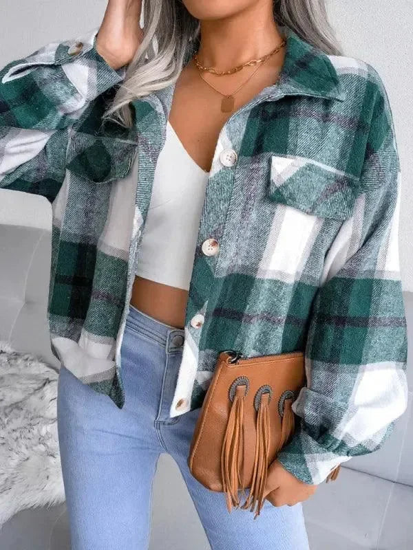 Stylish Plaid Coat for Women, Loose Fit