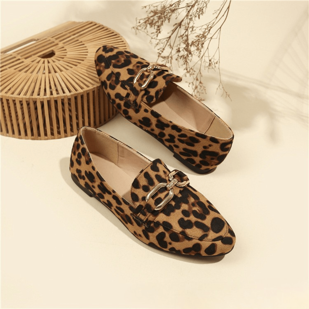 Elegante Loafer Schuhe mit Tiermuster Gold Akzent - IdealeKleiden
