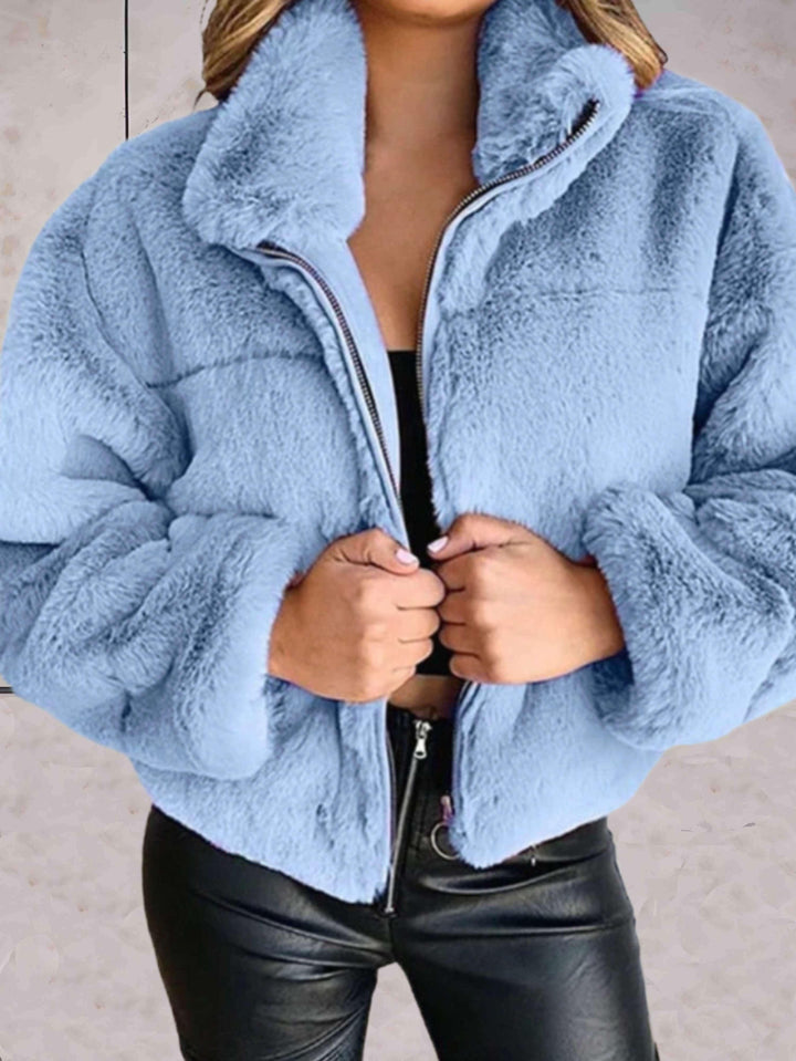 Cozy Faux Fur Jacket Warm Soft With Zipper
