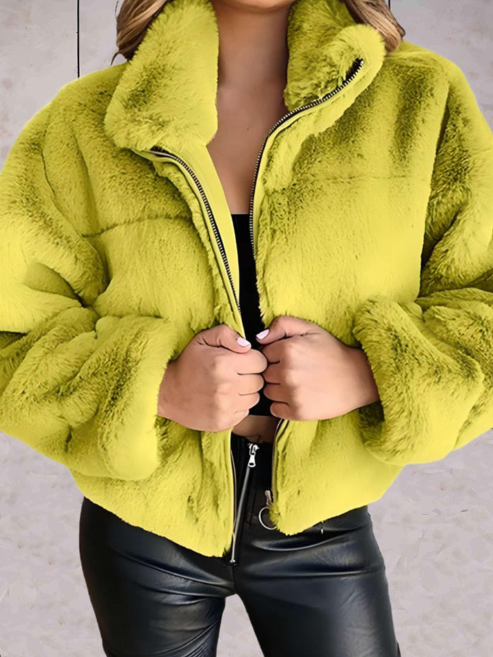 Cozy Faux Fur Jacket Warm Soft With Zipper