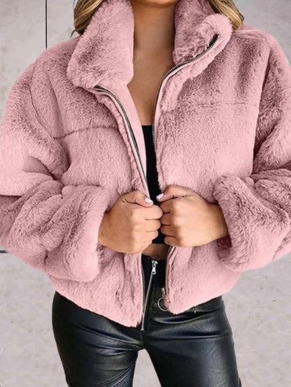 Cozy Faux Fur Jacket Warm Soft With Zipper