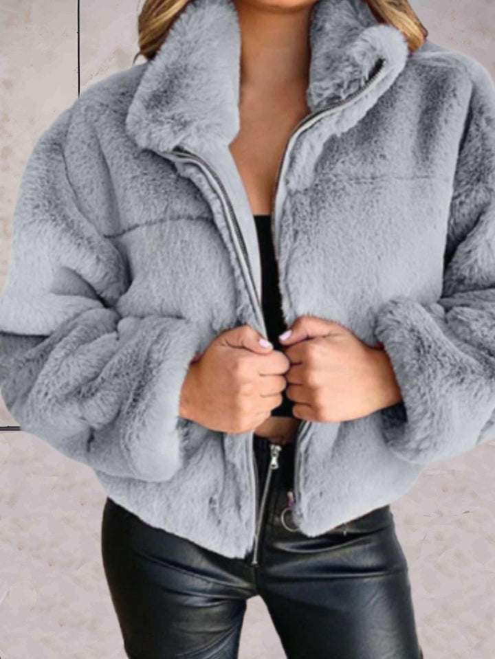 Cozy Faux Fur Jacket Warm Soft With Zipper