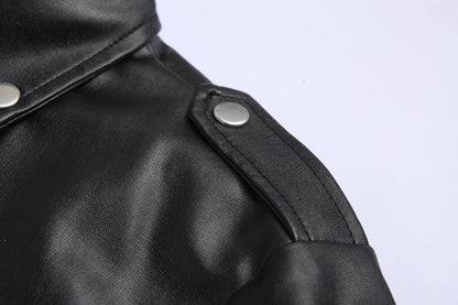 Herren Lederjacke Slim Fit Motorrad Style Stehkragen - IdealeKleiden