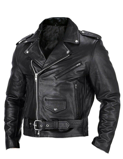 Men's Leather Jacket Slim Fit Motorcycle Style Stand-up Collar