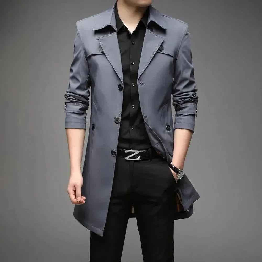 Stylish Men's Trench Coat Slim Fit Modern