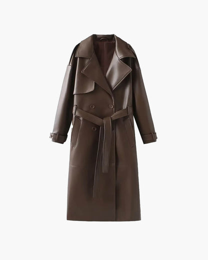 Women's Faux Leather Trench Coat Black Elegant