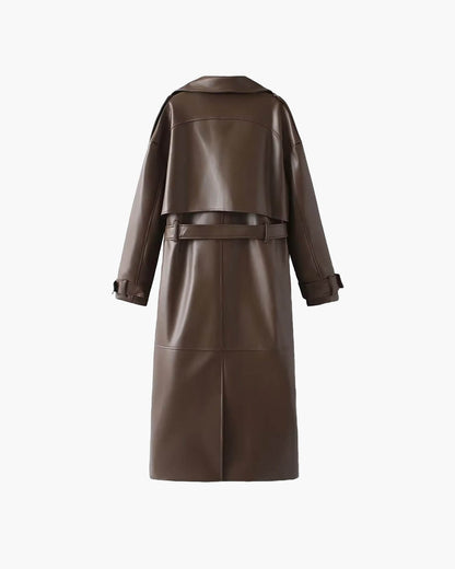 Women's Faux Leather Trench Coat Black Elegant