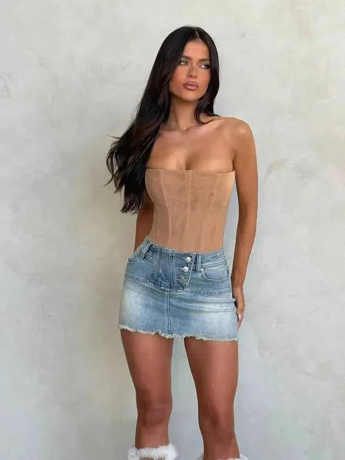 Sofia - Fitted Leather Corset Top with Sweetheart Neckline
