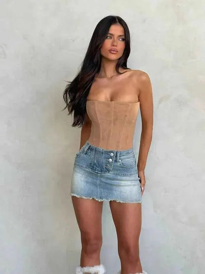 Sofia - Fitted Leather Corset Top with Sweetheart Neckline
