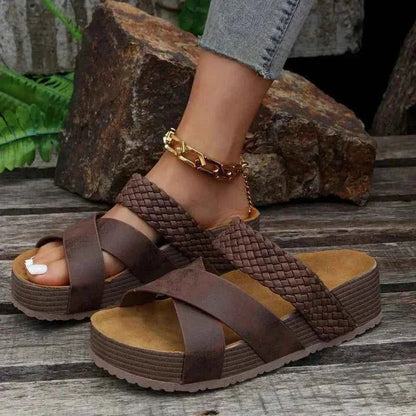 Comfortable platform sandals with braided strap and cross-strap