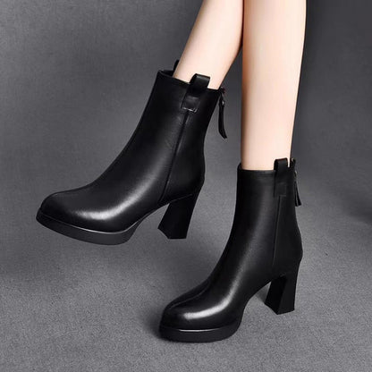 Elegant Leather Boots Waterproof Tall